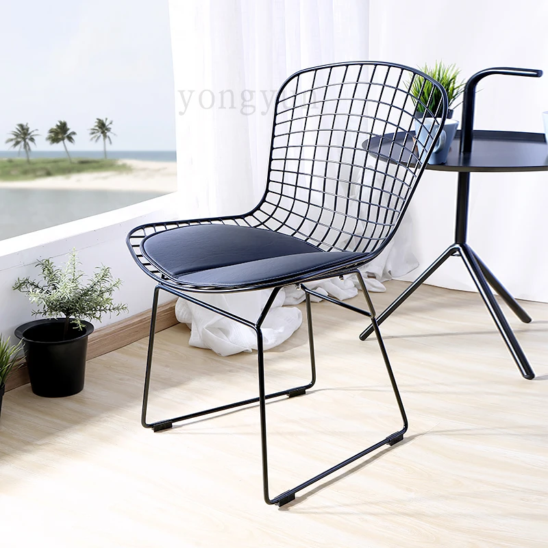 Проволочный стул необитый минималистичный Современный Железный обеденный стул порошковое покрытие сталь и ПУ подушка домашняя мебель
