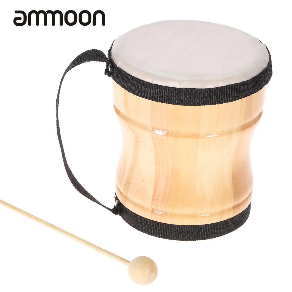 High Quality Kids Children Toy Wood Hand Bongo Drum Musical Percussion Instrument with Stick Strap