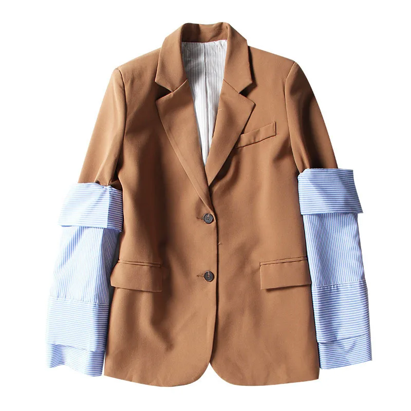 [EAM] куртка с длинным рукавом в синюю полоску контрастного цвета, новинка, Женское пальто с отворотом и длинным рукавом, модное, Осень-зима JI82504 - Цвет: jacket