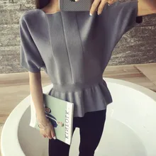 Female head short sleeve sweater sweater collar bat sleeve loose solid short sleeved blouses spring