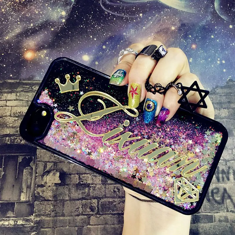 For iPhone 11 6s 7 7plus 8plus 8 Pro X XS MAX XR Personalize Customize Name Liquid Quicksand Glitter Phone case | Мобильные телефоны