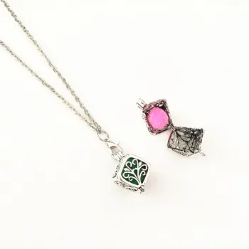 

(10pc+10pads) Wholesale Antique Silver Cubic Cage Case Hollow Out Football Charm Can Open Aroma Essential Oil Diffuser Necklace