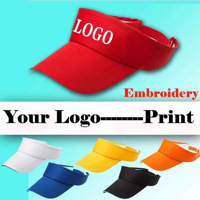 Принимаем один кусок индивидуальный логотип печать вышивка Пустой Топ козырек шляпы для мужчин и женщин летние солнцезащитные кепки s Спортивная Кепка Регулируемая