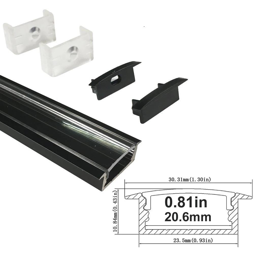 

UnvarySam Black U Shape Aluminum profile for flex/hard LED Strip Lights with Clear Cover End Caps Mounting Clips