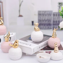 Gold 3d Cat kitty animals Porcelain Jewelry Holder Ring Dish Ceramic Jewelry Home Decor Tray bowl jar White pink for Wedding