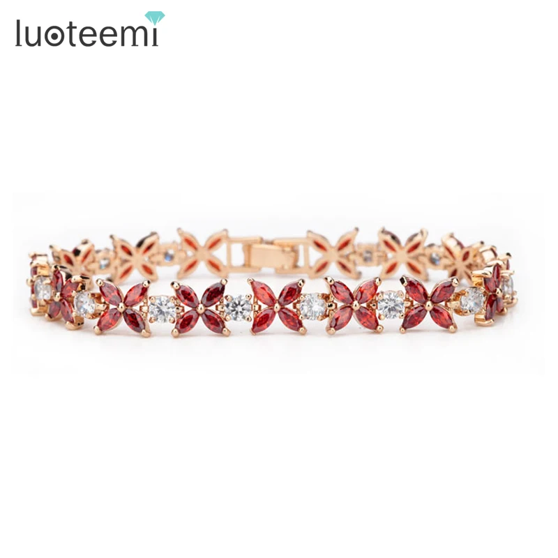 LUOTEEMI Мода браслет Lucky цветок AAA циркон два Цвета вариант подарка для девочки