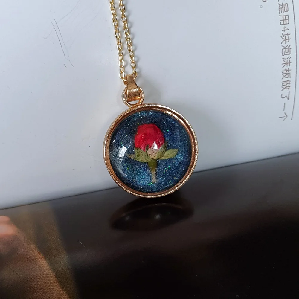 

Rose Real Flower QR Code Personalized Secret Message Gold Color Pendant Chain Long Necklace Women Boho Fashion Jewelry Bohemian