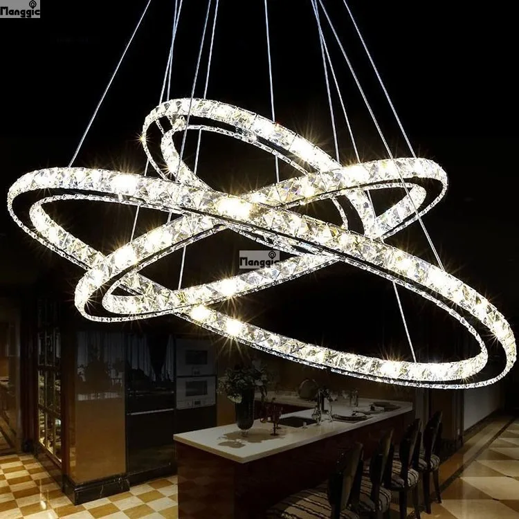 Room Ring Lamp Modern Chandelier 68W LED Diamond Light Stainless Steel