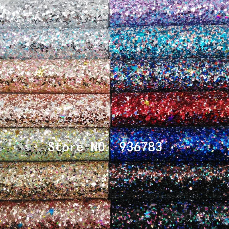 

MQ211 30X134CM Mini Roll Synthetic Leather, Chunky Glitter Leather With Stars For Bow DIY handbags shoes