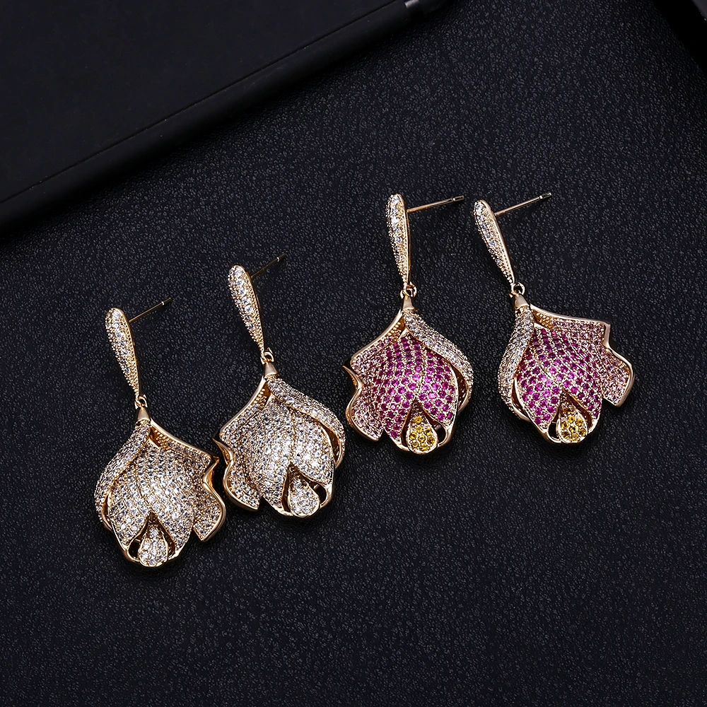 

janeklly trendy rose flowe drop dangle Earrings For Women Accessories Full Cubic Zirconia Earrings Jewelry pendientes mujer moda