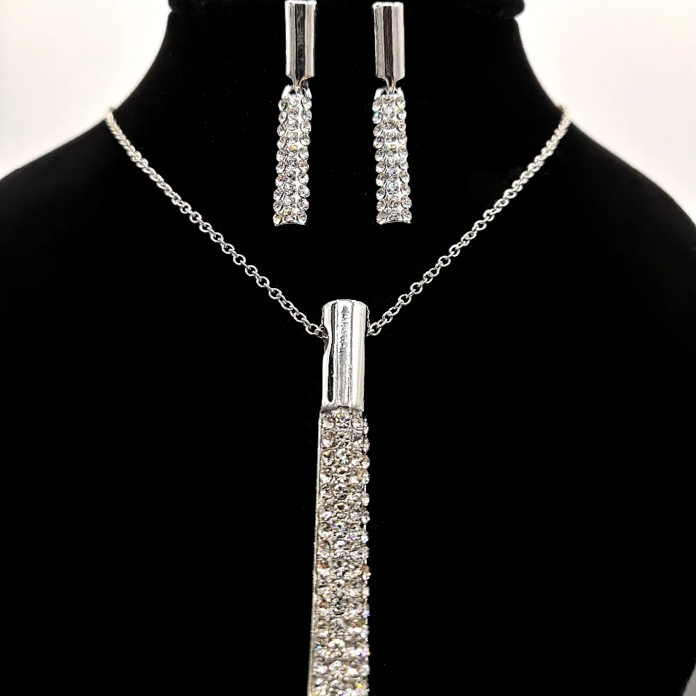 

fancy jewelry set necklace set crystal jewellery tube cylinder crystal jewelry set trendy fashion bijoux