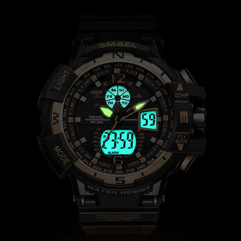 SMAEL Brand Sports Watch Men New Waterproof Fashion Military Clock Shock Men's Luxury Analog Quartz Dual Display Wrist watches