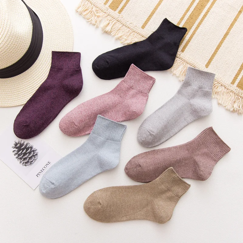 10 шт. = 5 пар, осенние и зимние Хлопковые женские носки, японские однотонные хлопковые носки, свободные женские носки, женские носки - Цвет: Многоцветный