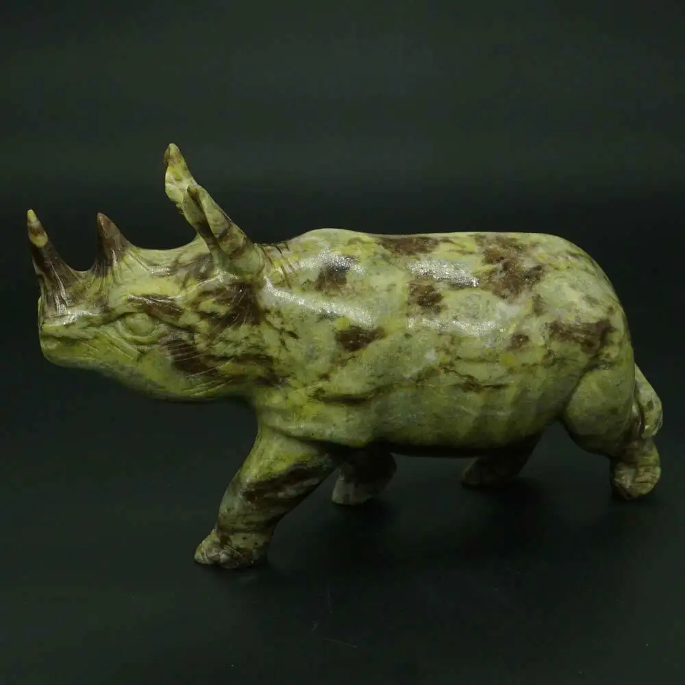 

Rhinoceros Figurine Natural Gemstone Lemon Jade Carved Statue Healing Reiki Decor 5.1