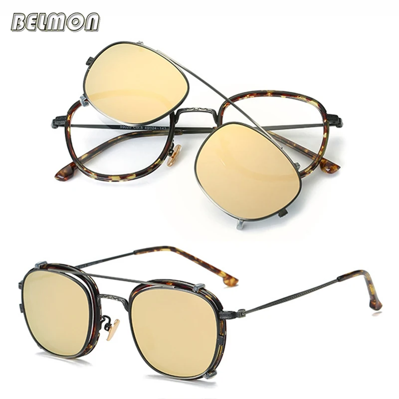 

Belmon Fashion Spectacle Frame Men Women With Polarized Clip On Sunglasses Magnetic Glasses Male Driving Computer Optical RS491