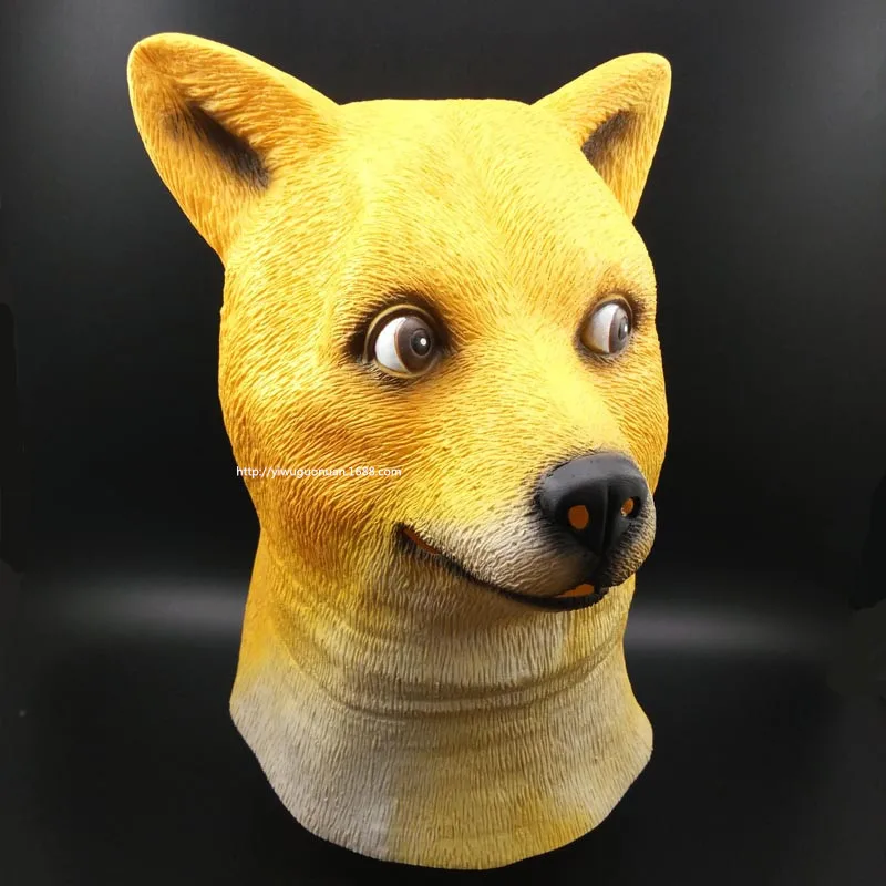 Fancy Dress Halloween Dog Head Yellow Mask Latex Animal Cosplay Party Costume