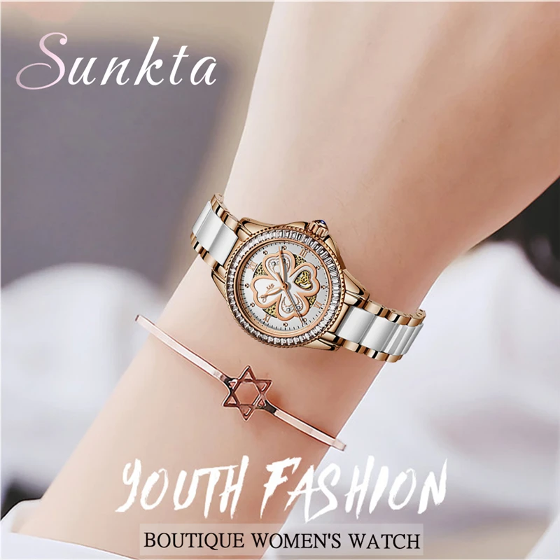 

SUNKTA Top Brand Luxury Quartz Women Watches Waterproof Fashion Casual Simple Clock Ladies Ceramic Watches Women Zegarek Damski
