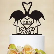 Фламинго свадебный торт Топпер, торт Топпер с свадебной датой, инициалы торт Топпер, заказ животных торт Топпер