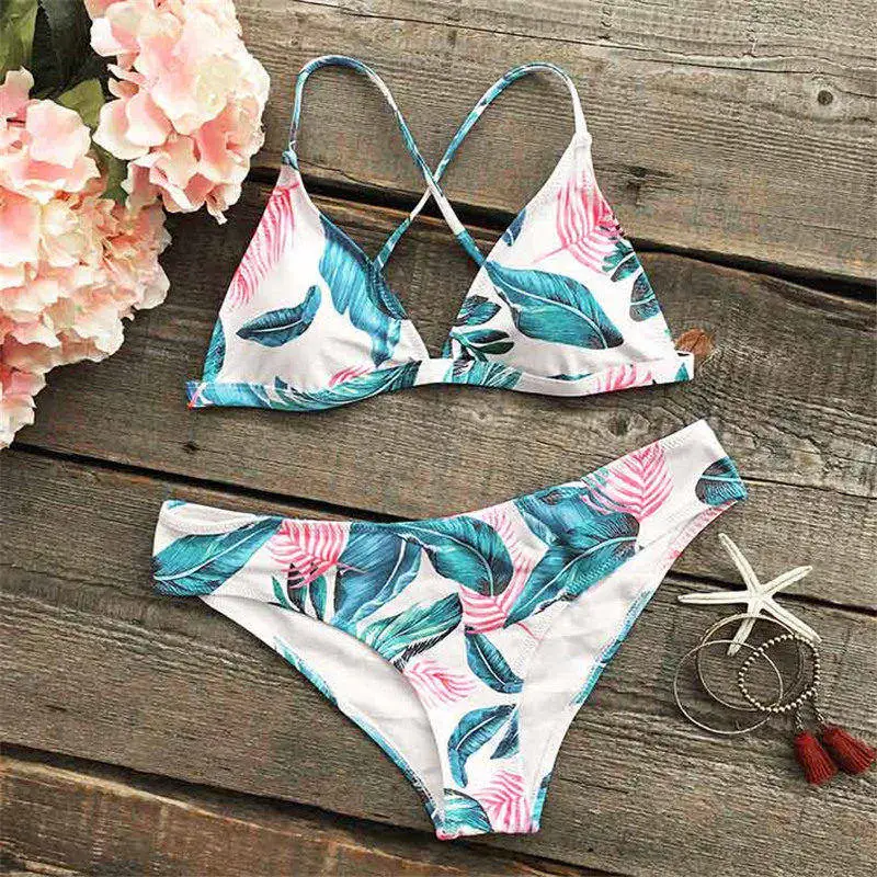 

M&M 2017 Women Bandeau Bikini Reversible Print swimsuit Strappy swimwear print Swimsuits Brazilian Bikini set Bathing suit