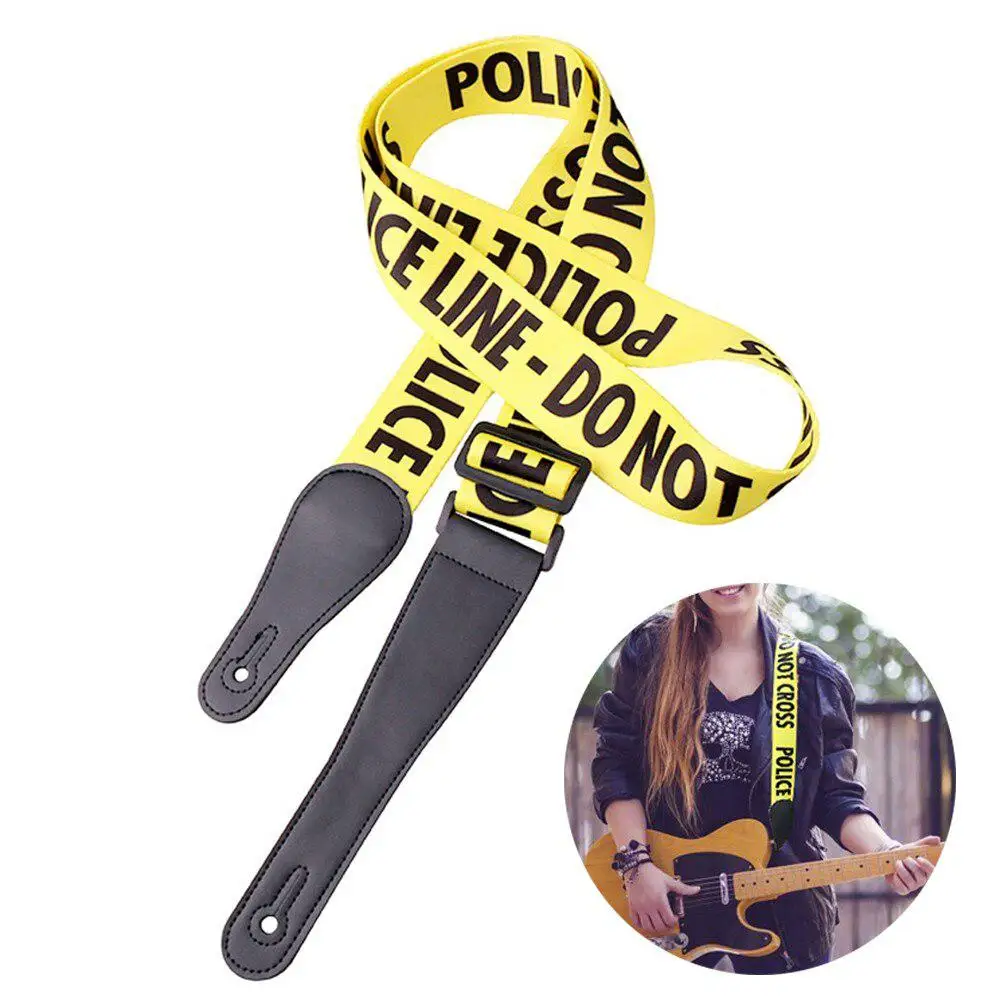 

Adjustable Polyester Guitar Belt Yellow Letter Print Leather End Guitar Strap for Electric Bass Ukulele Guitar Parts Accessories