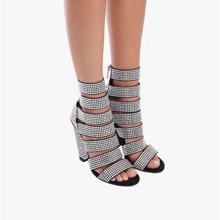 

Dipsloot 2019 Girls Bling Bling Rhinestone Peep Toe Summer Gladiator Sandals Boots With Fretwork Women Spike Heels Ankle Boots