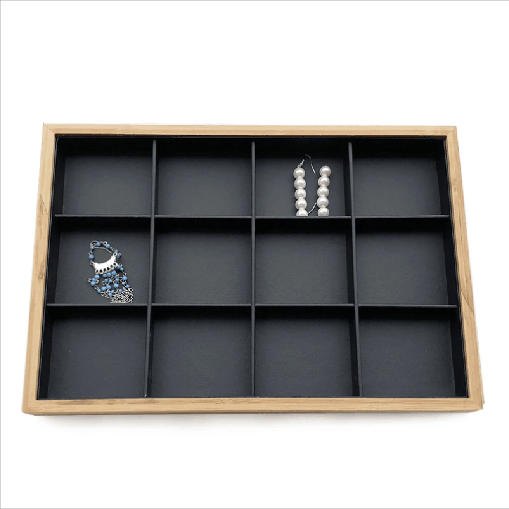 Деревянные ювелирные изделия Кольцо Серьги Дисплей Коробка лоток для хранения - Цвет: 12 Slots