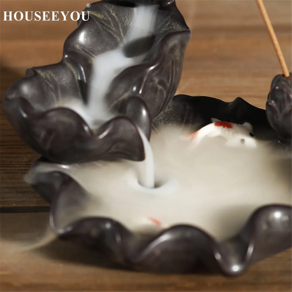 Houseyou рыбный Лотос пруд водопад держатель для благовоний подставка ароматерапии