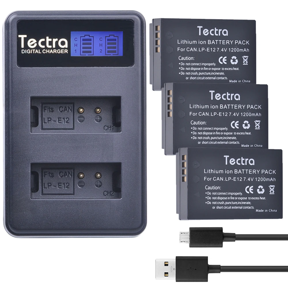 

Tectra 3Pcs LP-E12 LP E12 LPE12 Li-ion Battery + LCD USB Dual Charger for Canon EOS M10 M100 M2 100D Rebel SL1 Kiss X7
