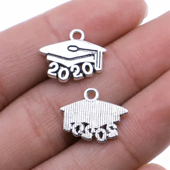 

WYSIWYG 15pcs Charms DIY Accessories 2020 Bachelor Hat Graduation Cap Diploma Pendant Antique Silver Color 14x17mm