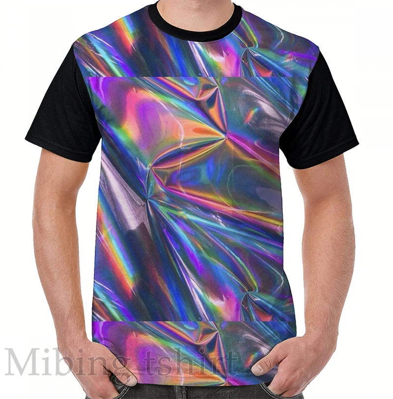 

Funny print men t shirt women Tops tee Holographic Material Graphic T-Shirt O-neck Short Sleeve Casual tshirts