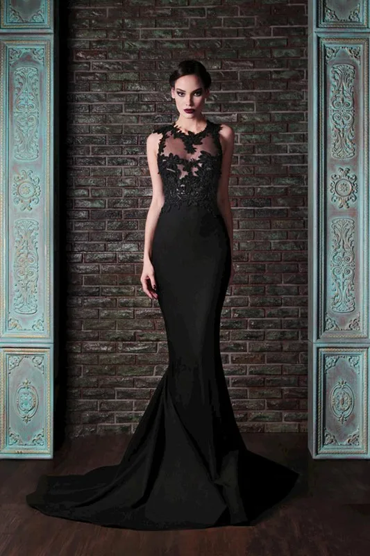 

Cecelle Black Sexy Backless See Through Bodice Mermaid Evening Dresses Gown 2016 Open Back Girls Beaded Formal Prom Party Dress