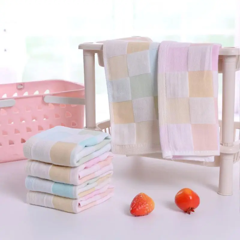 

25*25cm Cute Cotton Absorbent Drying Bath Beach Towel Washcloth Swimwear Plaid Print Baby Towel hot