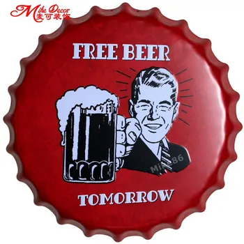 

[ Mike86 ] FREE BEER Bottle Cap Wall Painting Vintage Metal Tin sign Pub Home Party Plaque Wedding Bar Decor 35 CM AG-661