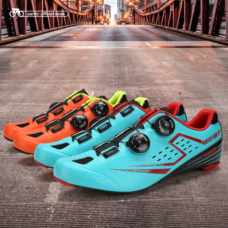 

Santic Men Cycling Road Shoes Ultralight Carbon Fiber Auto-locking Athletic Racing Team Bicycle Shoes Cycling Clothings S12021