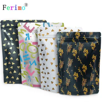 

Ferimo 100pcs 4 Colors Zip lock packaging bag aluminum foil stand up or flat storage bag gift candy wedding party favor pouch