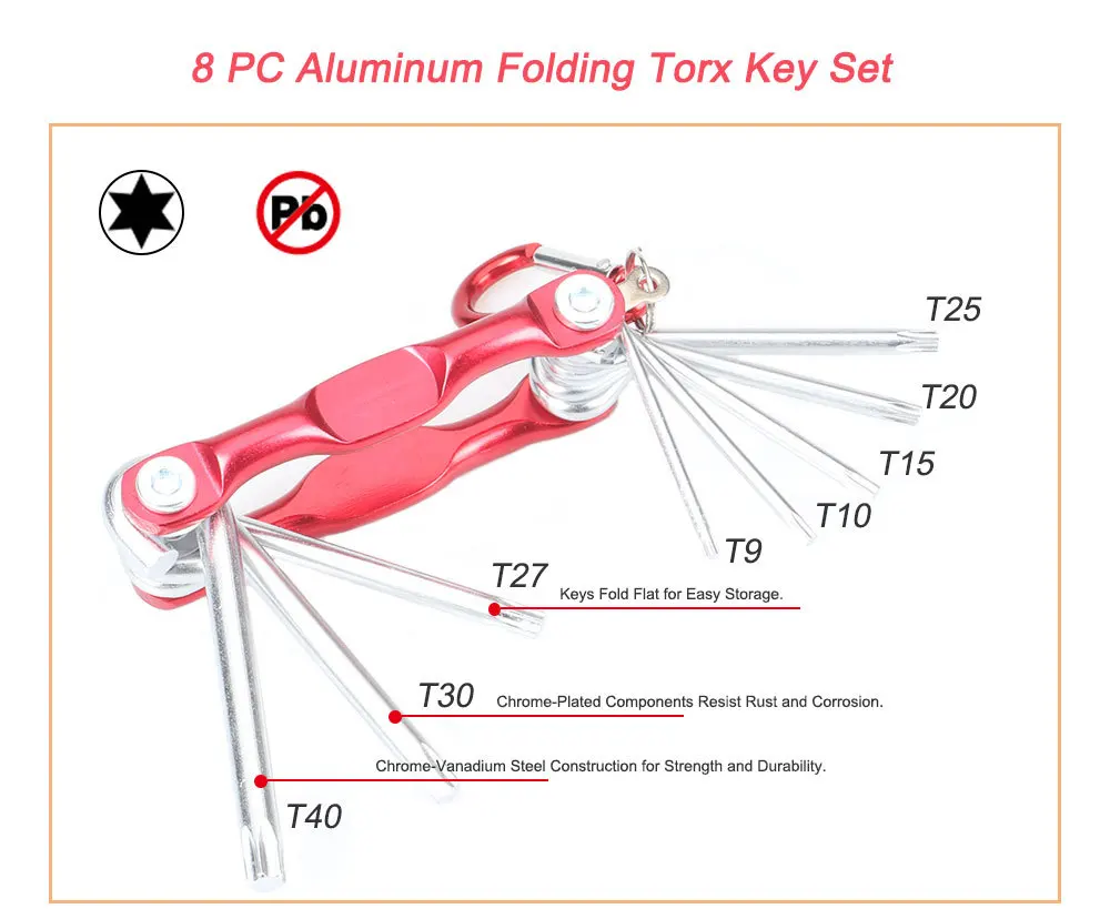 8 шт. T9-T27 набор ключей алюминиевый складной Torx ключ набор шестигранный ключ Карабин шестигранный ключ анодированный самолет