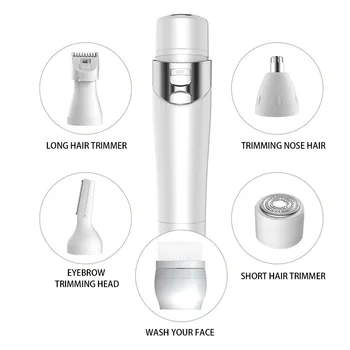

5in 1 Multi-Functional USB Rechargeable Shaver Eyebrow Shaping Leg Hand Nose Ear Hair Removal Device Face Cleaner Machine