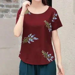 Новый летний топ Винтаж Mujer 2018 вышивка цветочный дамы T рубашка Для женщин топы Для женщин s Костюмы плюс Размеры женской одежды camisas