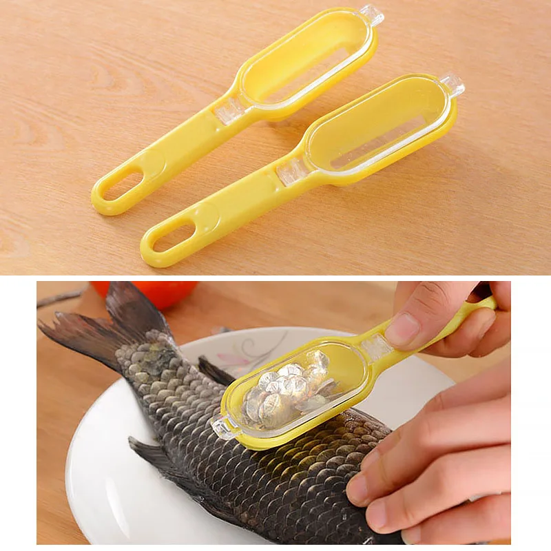 

1PC Good Grade Plastic Fish Scaler Fish Scale Remover Skin Scales Innovative lid design Seafood Tools Kitchen Accessory