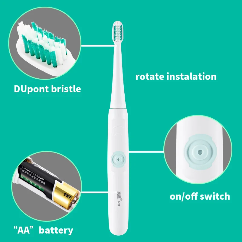 

Sonic Electric Toothbrush 30,000 strokes/min Power vibration Non-slip Handle AA battery operated with Toilet base
