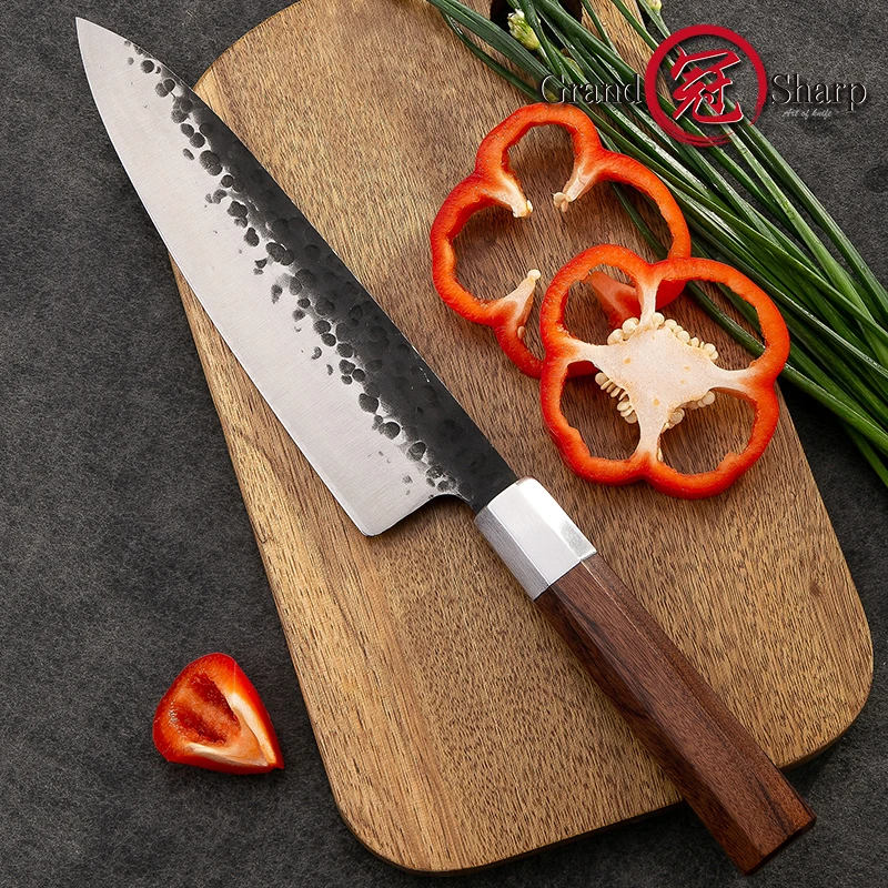 

Grandsharp 8 Inch Handmade Chef Knife Japanese Kitchen Knives 4cr13 Carbon Steel PRO Slicing Cooking Tools with Gift Box
