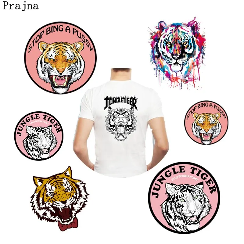 

Prajna Wild Beast Patch Tiger Lion Animal Iron-on Transfer For Clothes DIY Big Size Motorcycle Cool Patchwork Accessories Cloth