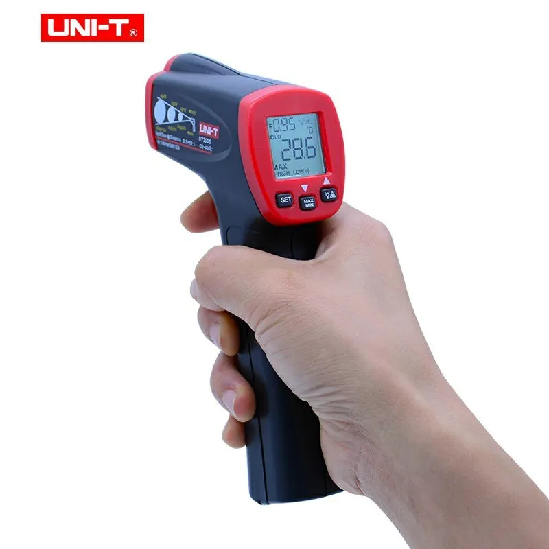 Goedkoop UNI T UT300S Infrarood Thermometer Meet Non contact Snel Test Max Min Display Industriële MINI Digitale Meter Temperatuur Scan