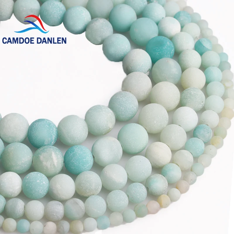 

CAMDOE DANLEN Natural Stone Matte Forst Genuine Amazonite Round Loose Beads 4 6 8 10 12MM Diy Beads For Jewelry Findings Making
