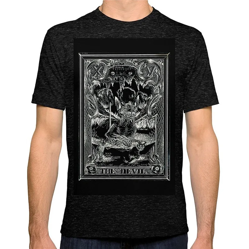 

New 2018 Fashion T Shirt Crew Neck The Devil Of Tarot Cats Short Printing Machine T Shirts For Men