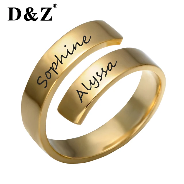 D&Z Personalized Customize Engraved Name Ring Stainless Steel Gold