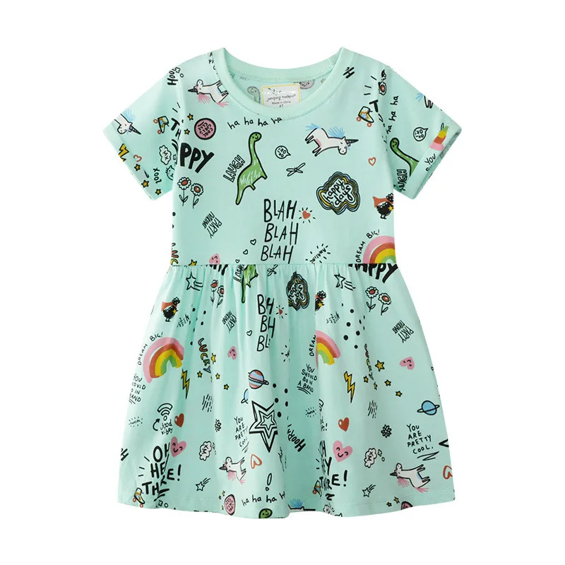 

Jumping Meters unicorn rainbow cartoon baby girls clothes novelty short sleeves summer dresses little girls ball gown dress 2-7T