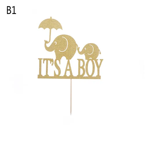 Sliver/Gold Elephant Its a Boy Girl Cake Topper Baby Shower Party Decorations Favors Baptism Glitter Paper Babyshower Supplies|sliver f|decorative
