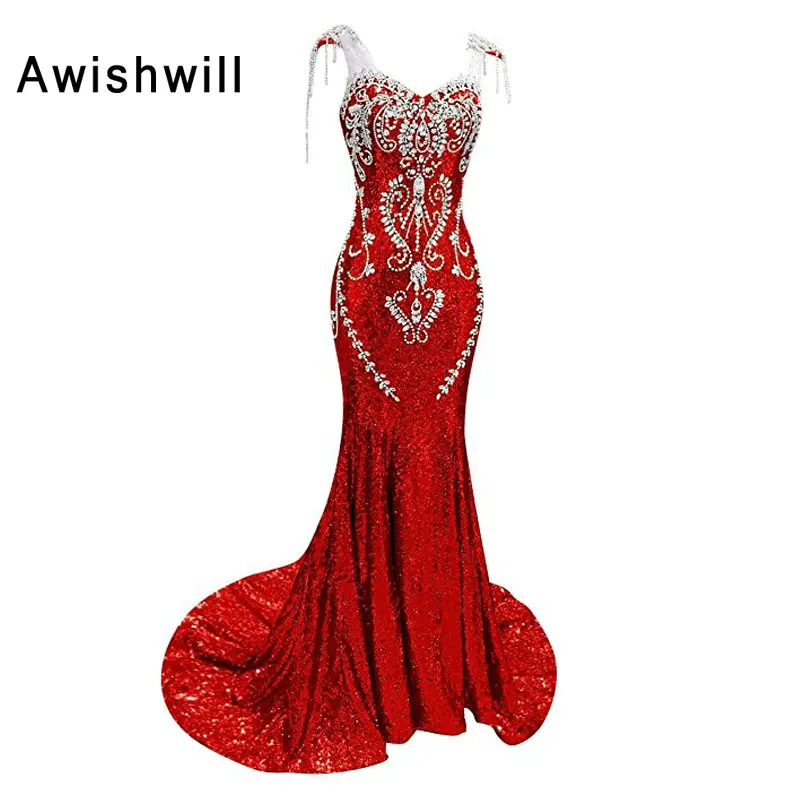 Real Picture New Cap Sleeve Sparkly Mermaid Evening Dresses Long Dubai Luxury Rhinestones Beads Sequin Prom Dress for Women 2019 Real Picture New Cap Sleeve Sparkly Mermaid Evening Dresses Long Dubai Luxury Rhinestones Beads Sequin Prom Dress for Women 2019