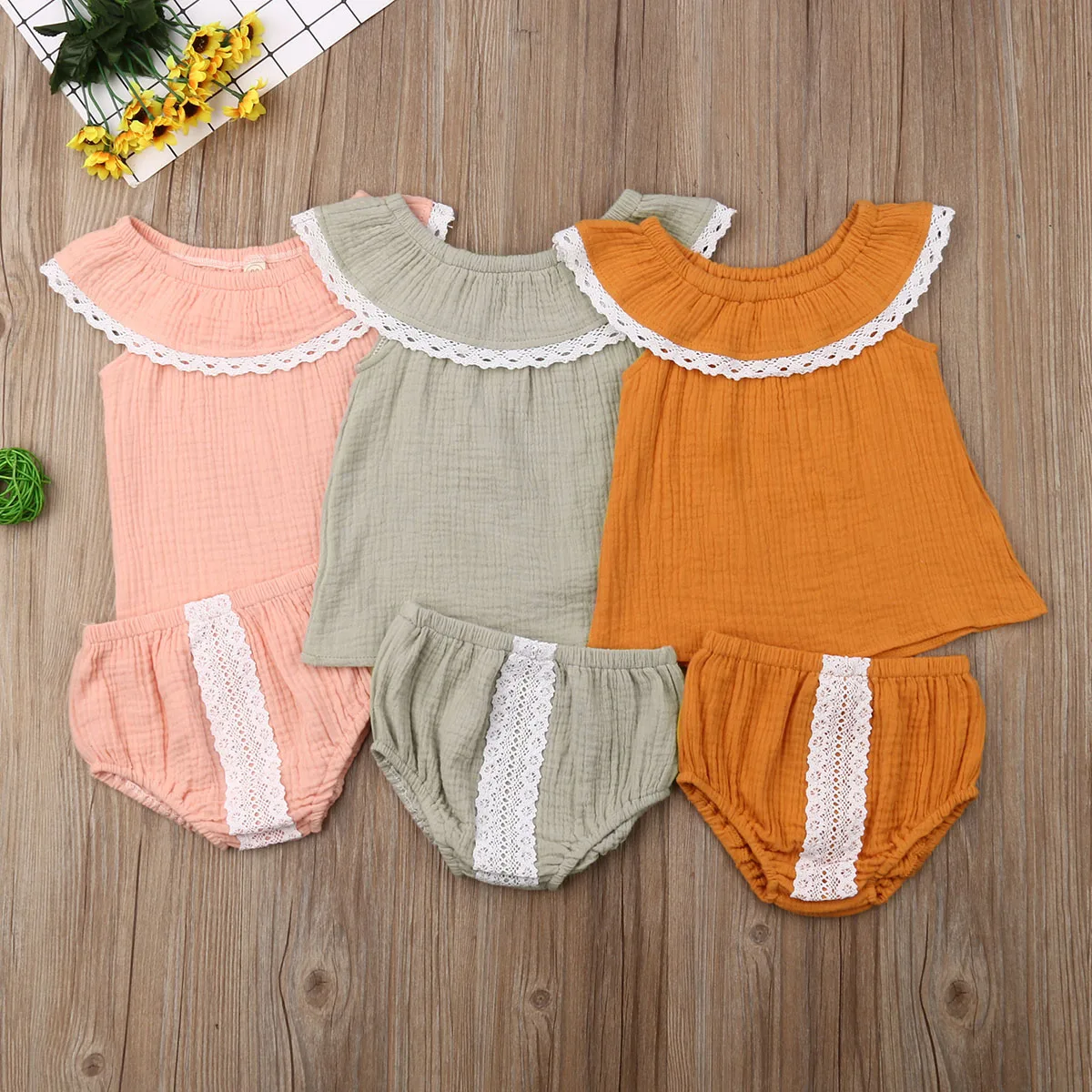

Imcute Newest Fashion Summer 2PCS Newborn Infant Lovely Baby Girl Lace Ruffles Top Shirt Shorts Pants Clothes Outfits Sets 0-24M